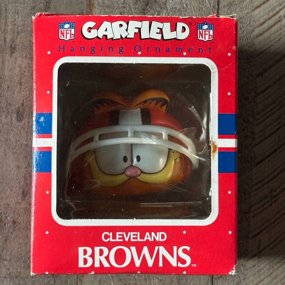 Vintage 1990s Enesco Garfield NFL Cleveland Browns Helmet Hanging Ornament